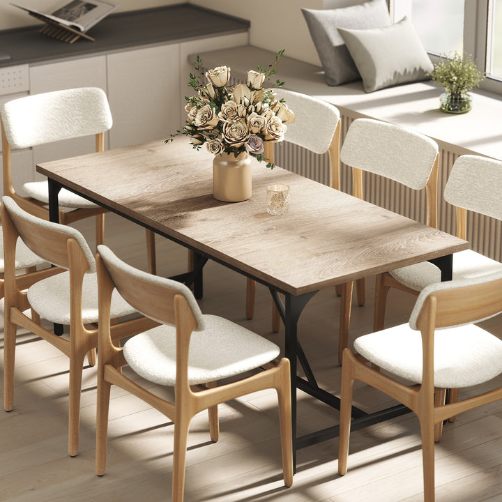 Spisebord til 6-8 personer. Moderne rektangulært køkkenbord med trælook, 180 x 80 x 75,5 cm, naturfarvet.