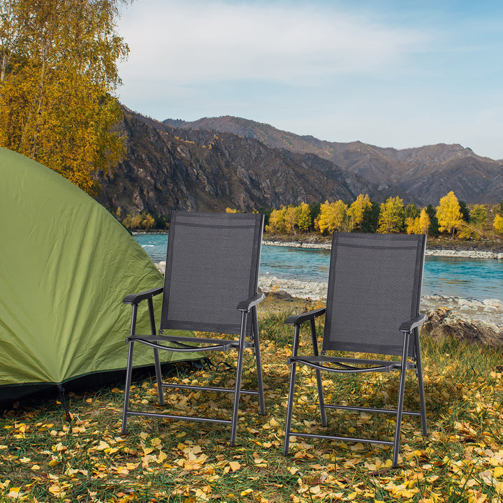 Klapstol med armlæn sæt med 2 campingstole fiskestol metal sort 58 x 64 x 94 cm