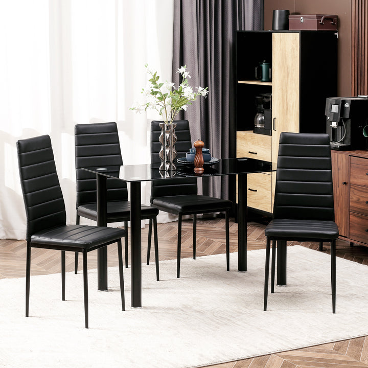 5-Delt spisebordssæt med 4 stole, moderne design, glasbord, sort
