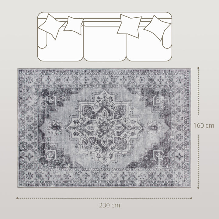 Maskinvaskbart, skridsikkert stuetæppe med flannel-look, 230 x 160 cm, grå