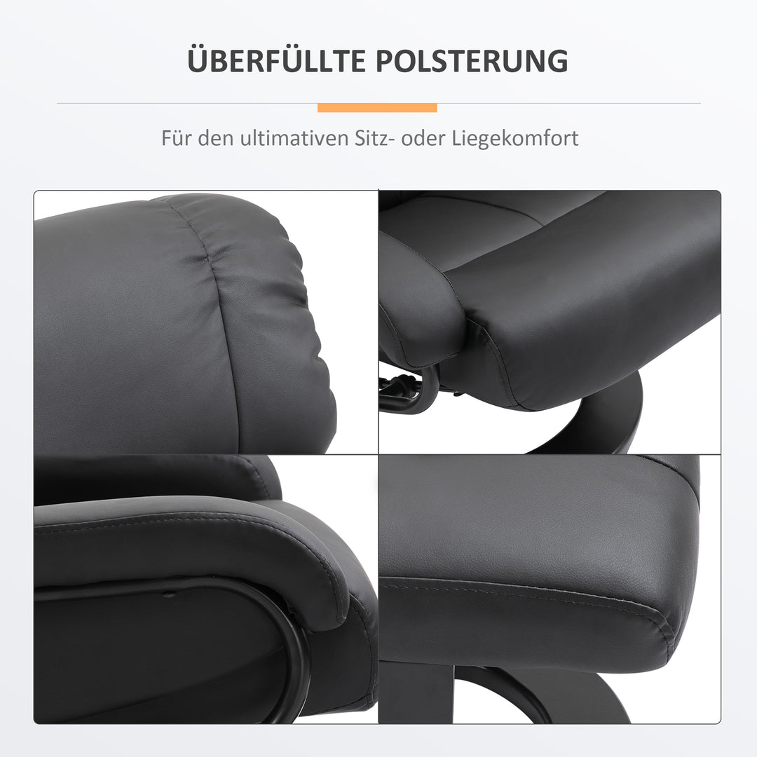 Lænestol med fodskammel, massagestol med lænefunktion, elektrisk lænestol med fjernbetjening, tv-stol med sidelomme, kunstlæder, sort