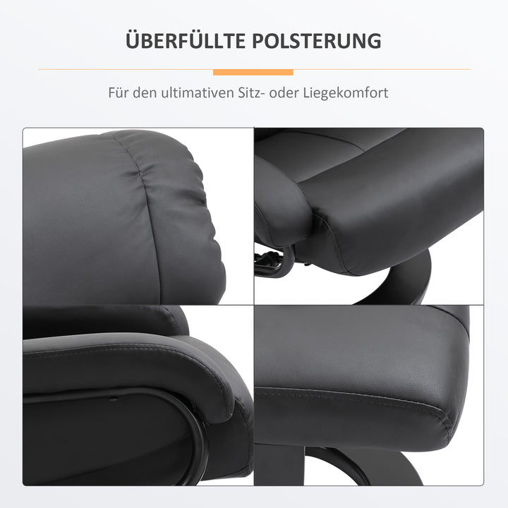 Lænestol med fodskammel, massagestol med lænefunktion, elektrisk lænestol med fjernbetjening, tv-stol med sidelomme, kunstlæder, sort