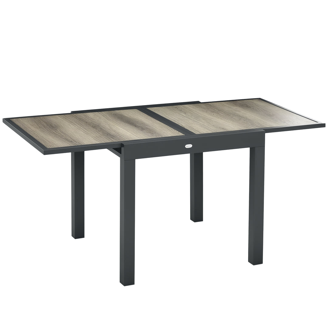 Udtrækkeligt havebord, let at rengøre, aluminiumsstel, trælook, 160 x 80 x 75 cm