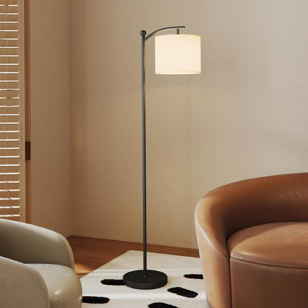 Gulvlampe, justerbare lysindstillinger, fodkontakt, fjernbetjening, metal, sort