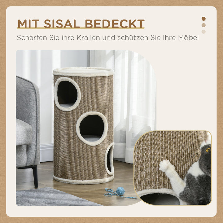 Kradsetønde til katte, blødt plys, sisal kradsetæppe, robust, 38 x 70 cm, brun