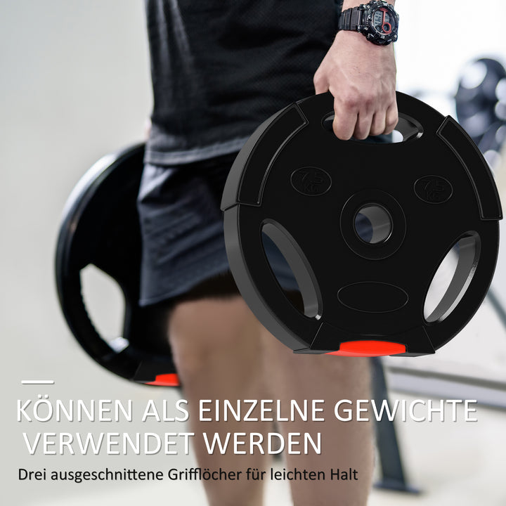 4-Delt vægtskivesæt til træning, fitnesscenter, hjemmetræning, styrketræning, 2 x 7,5 kg og 2 x 5 kg, sort