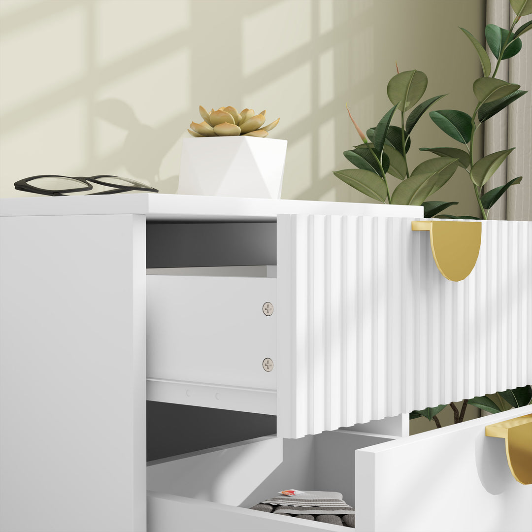 Natbord med 2 skuffer, elegante metalhåndtag i guld, 40 x 40 x 50 cm, hvid