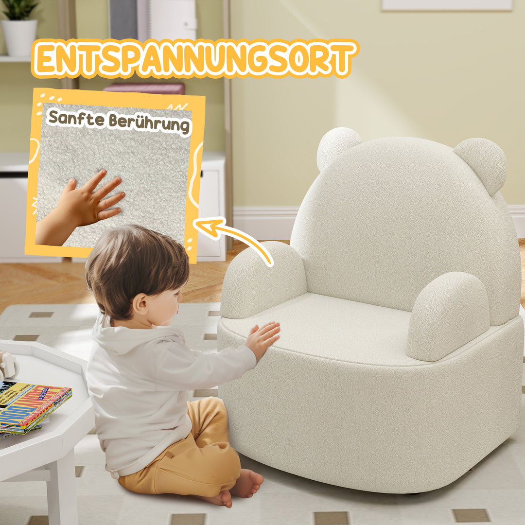 Børnelænestol, bjørneformet, blød teddyfleece, op til 3 år, 52x48x59 cm, beige