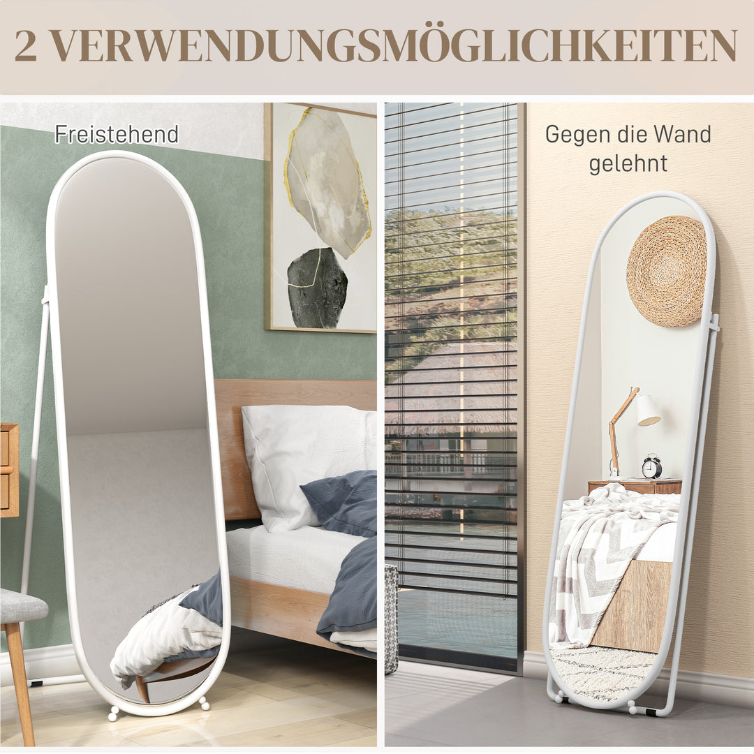 Helfigursspejl, oval form, fritstående, metalramme, 40x160cm, hvid