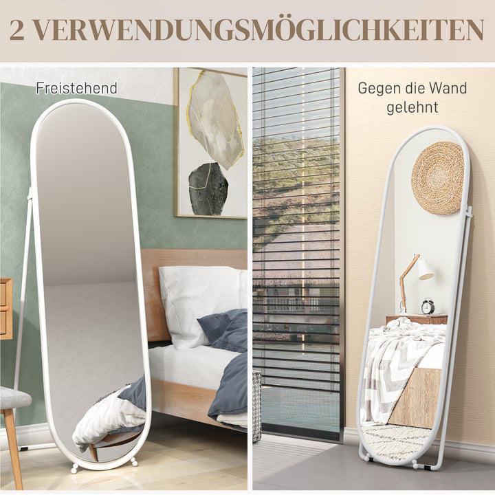 Helfigursspejl, oval form, fritstående, metalramme, 40x160cm, hvid
