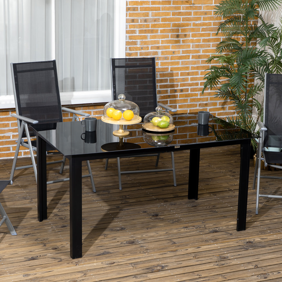 Havebord til 6 personer, vejrbestandigt, hærdet glas, terrassebord, 150 cm x 90 cm x 74 cm, sort