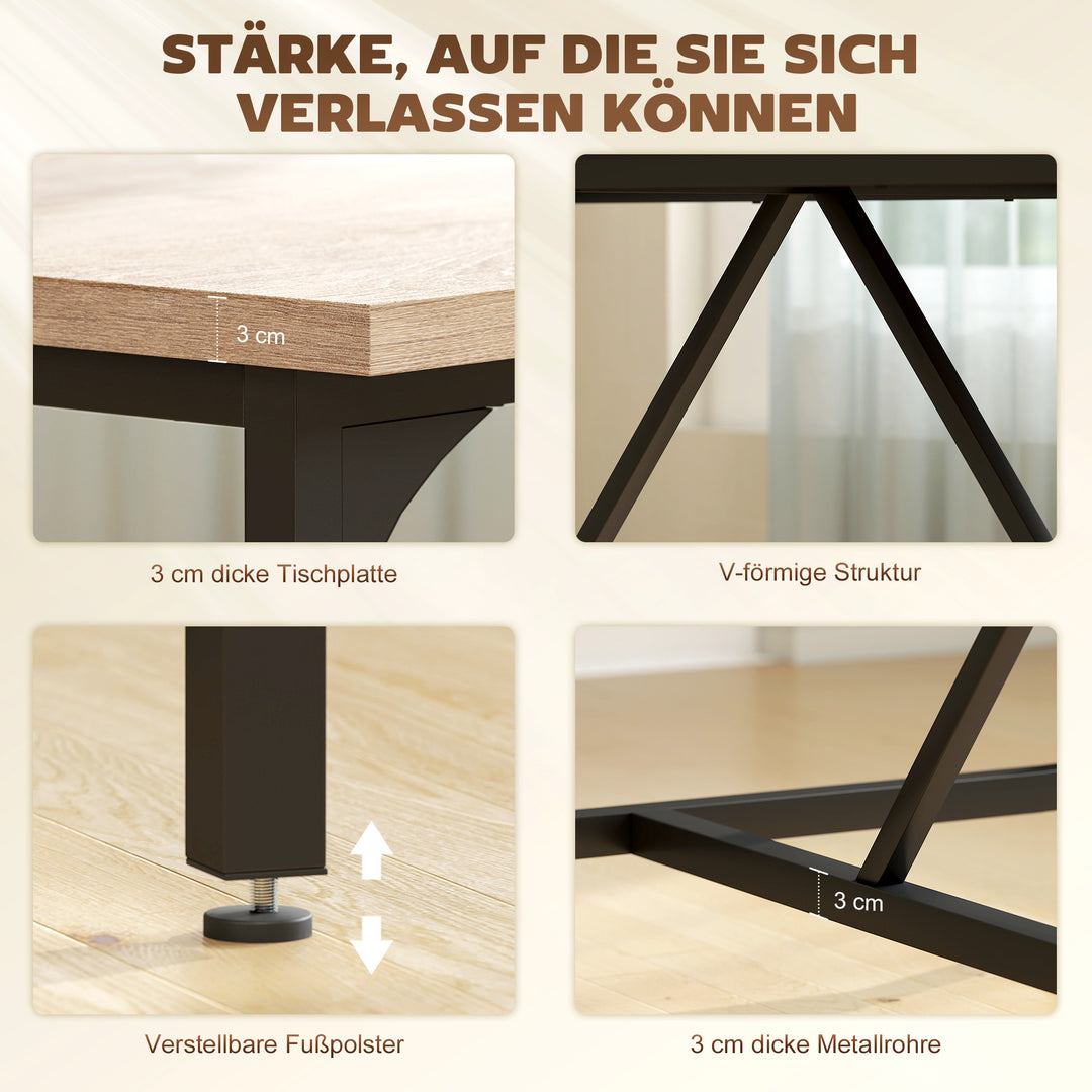 Spisebord til 6-8 personer. Moderne rektangulært køkkenbord med trælook, 180 x 80 x 75,5 cm, naturfarvet.