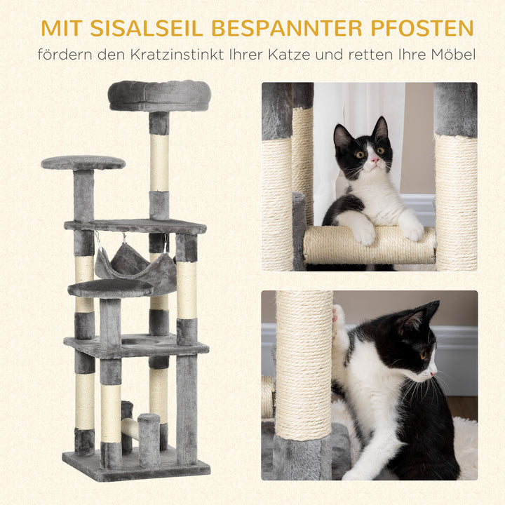 Kradsetræ til katte, legetårn til katte, klatretræ til katte, kradsetræ til hængekøje, grå l40 x b40 x h132 cm