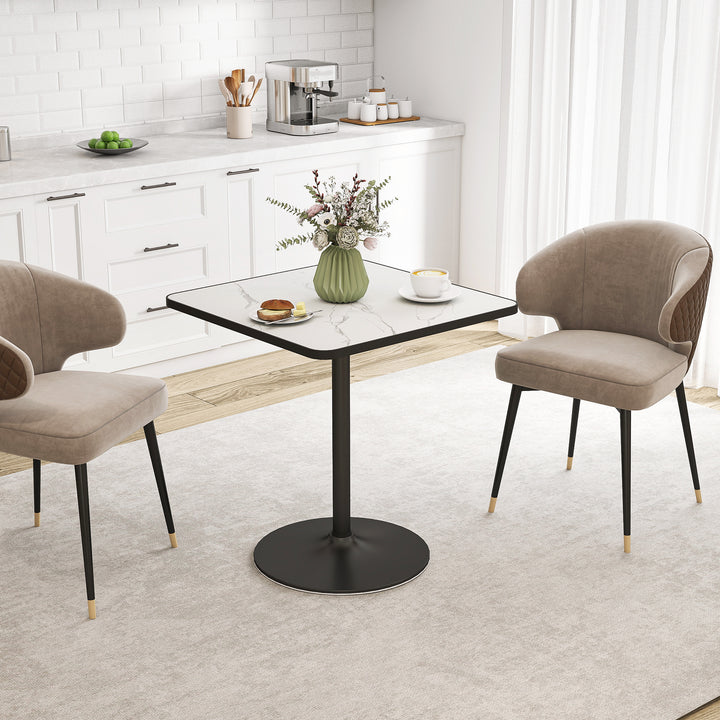 Spisebord, 70 x 70 cm firkantet køkkenbord til 4 personer med marmorlook til køkken hvidt