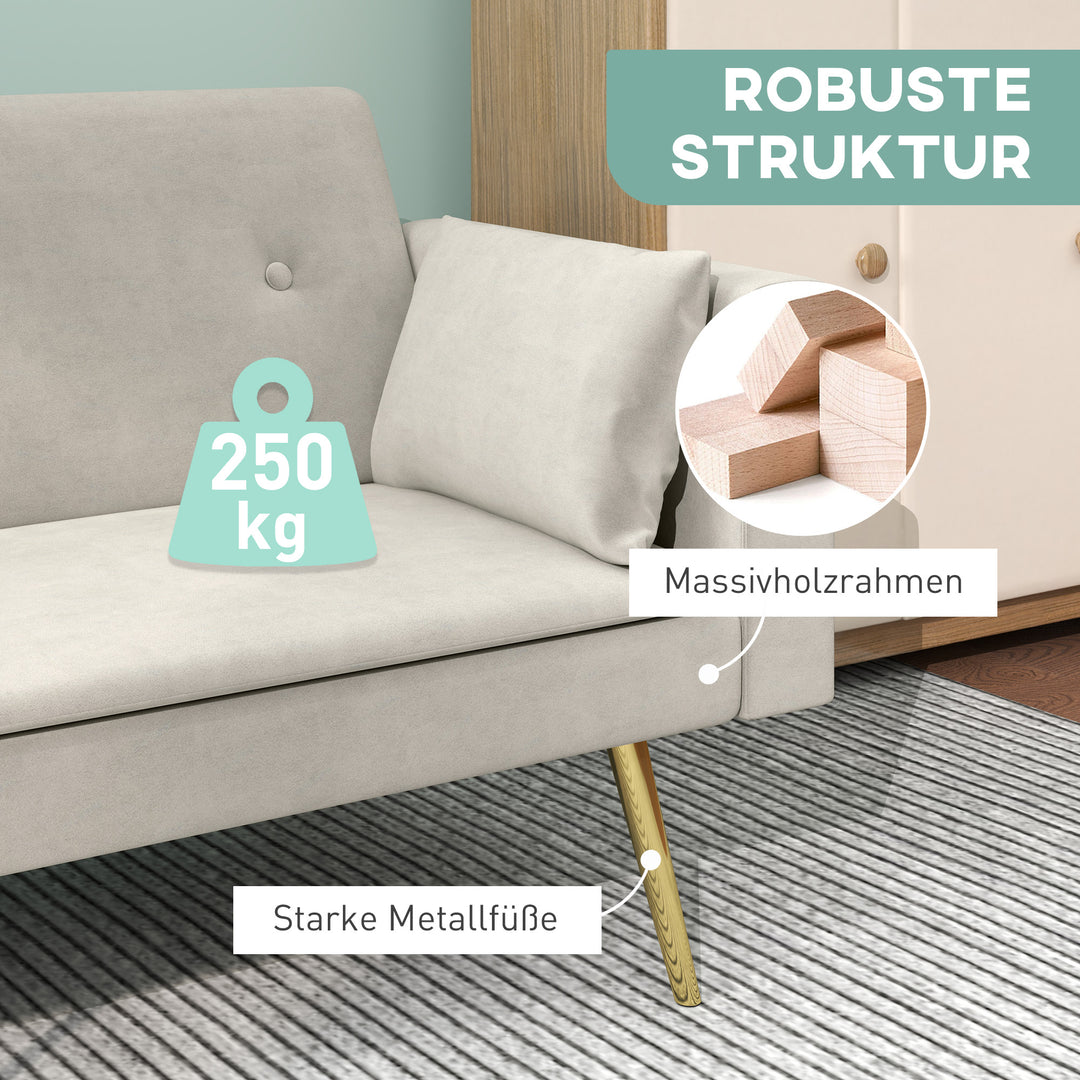 2-Personers sovesofa, justerbar ryglæn, bløde hynder, fløjlsbetræk, til stue, gæsteværelse, beige