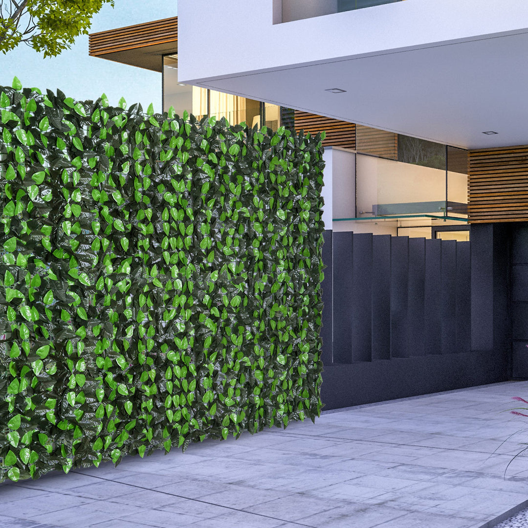 Kunstig hæk, kunstig klatreplante, udendørs dekoration, realistisk udseende, 300 cm x 100 cm, mørkegrøn