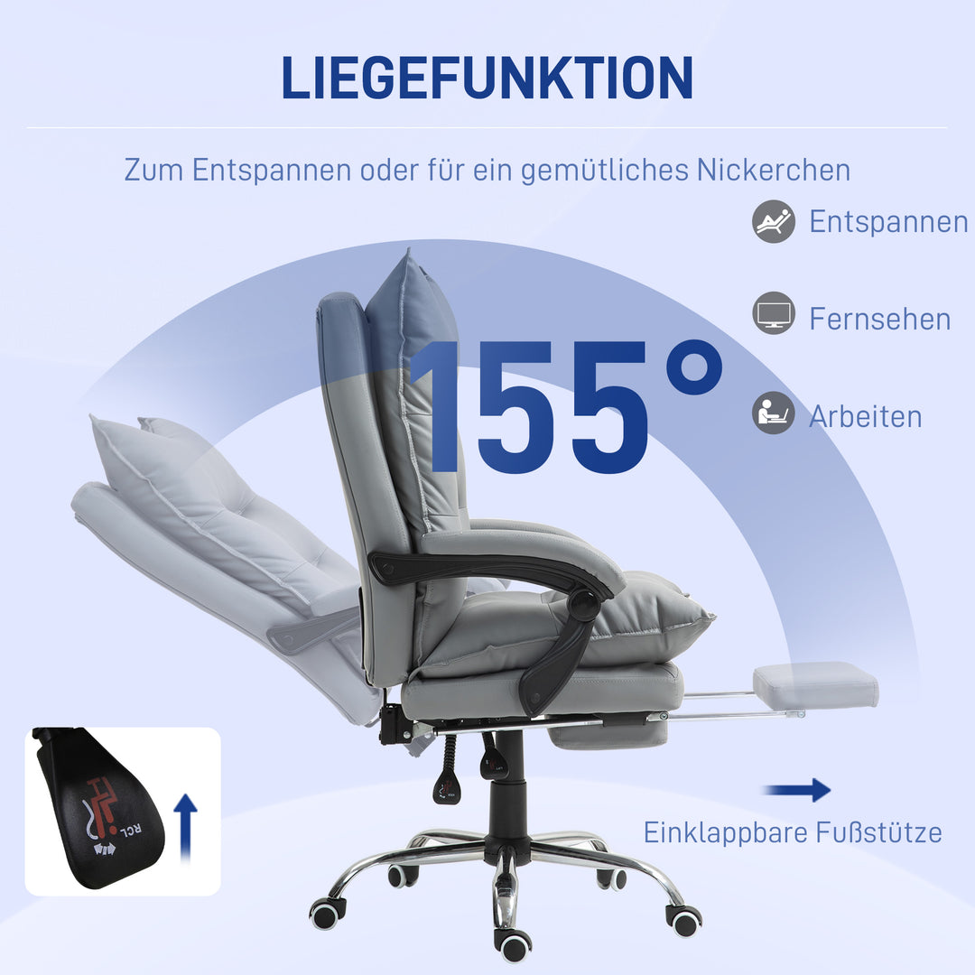 Ergonomisk kontorstol, justerbar sædehøjde, lænelæn, kunstlæder, lysegrå