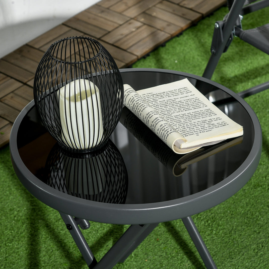 Foldbart sidebord, udendørs foldbart bord, med bordplade i hærdet glas, til terrasse, 45 x 45 x 50 cm sort