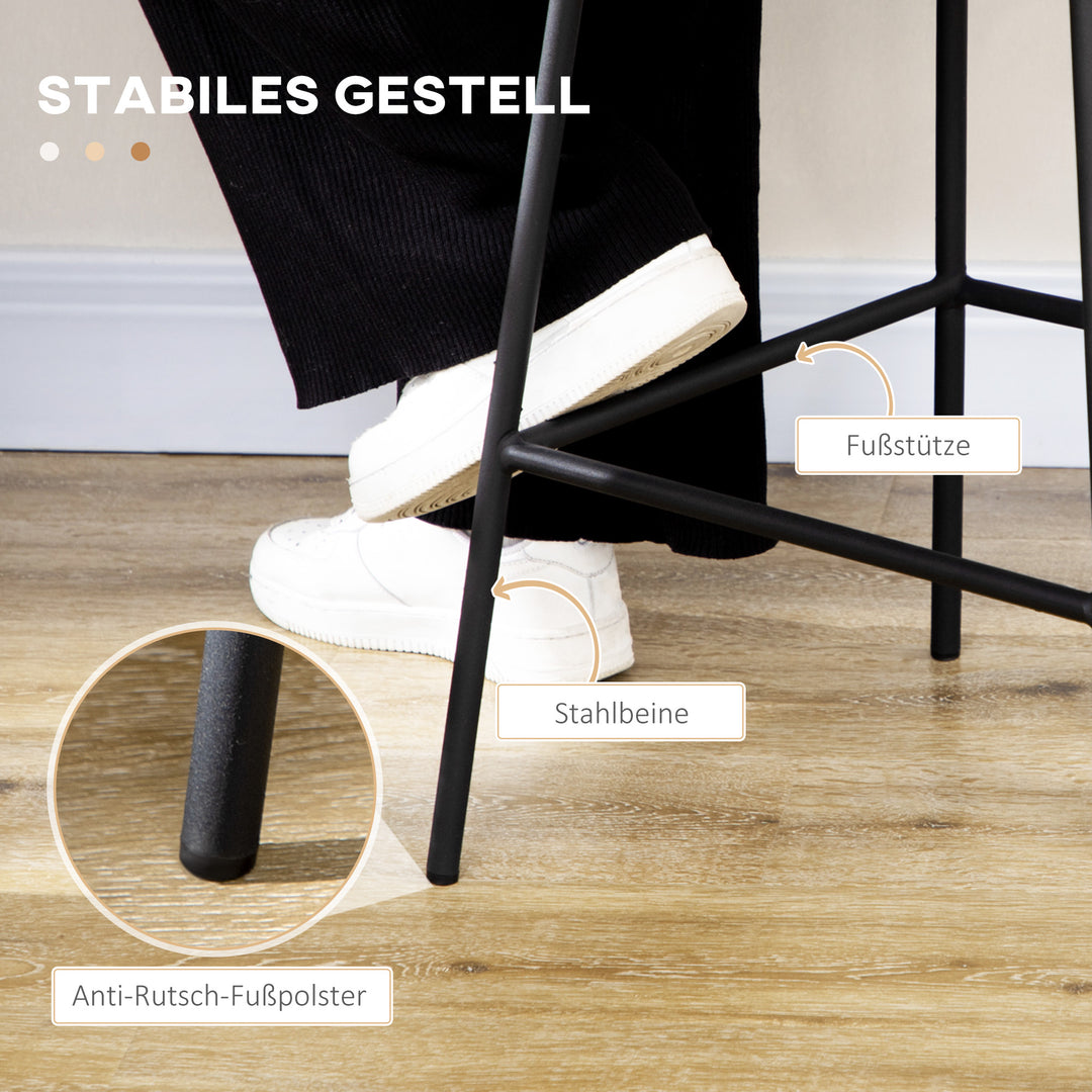 Barstole, sæt med 2, rattan look, fodstøtte, stålstel, skridsikker, op til 120 kg, 42,5 x 52 x 102 cm, sort