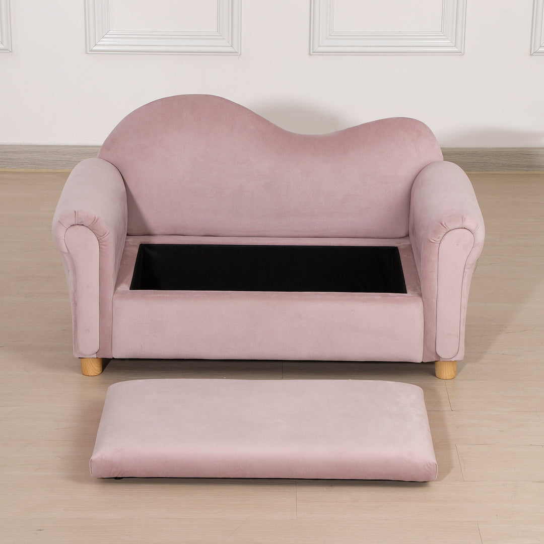 Børnesofa, to-personers til børn 3-5 år, opbevaringsplads, naturtræsstel, 84 x 41,5 x 48,5 cm, lyserød