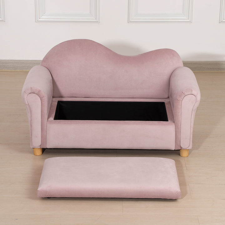 Børnesofa, to-personers til børn 3-5 år, opbevaringsplads, naturtræsstel, 84 x 41,5 x 48,5 cm, lyserød