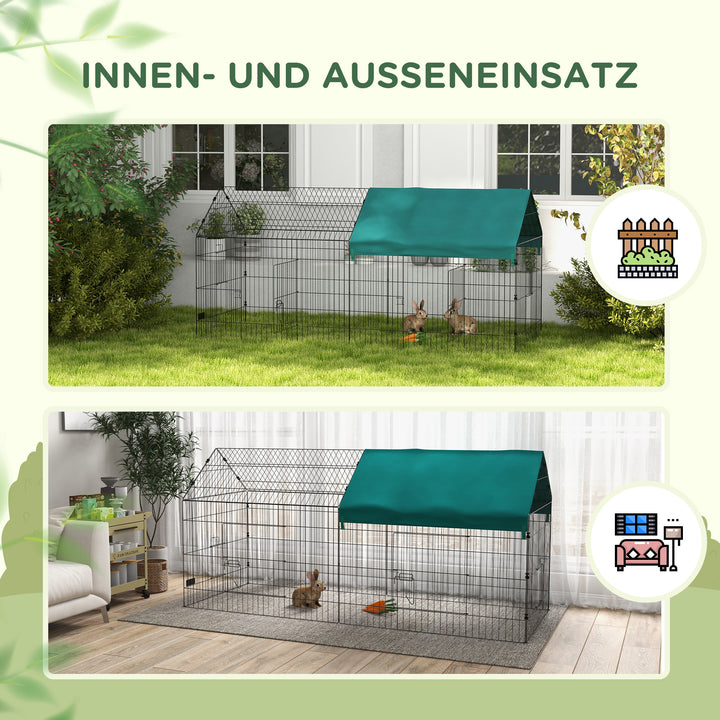 Dyreindhegning med tag, 4 døre, vejrbestandig, stål/polyester, 220x85x103cm, grøn/sort
