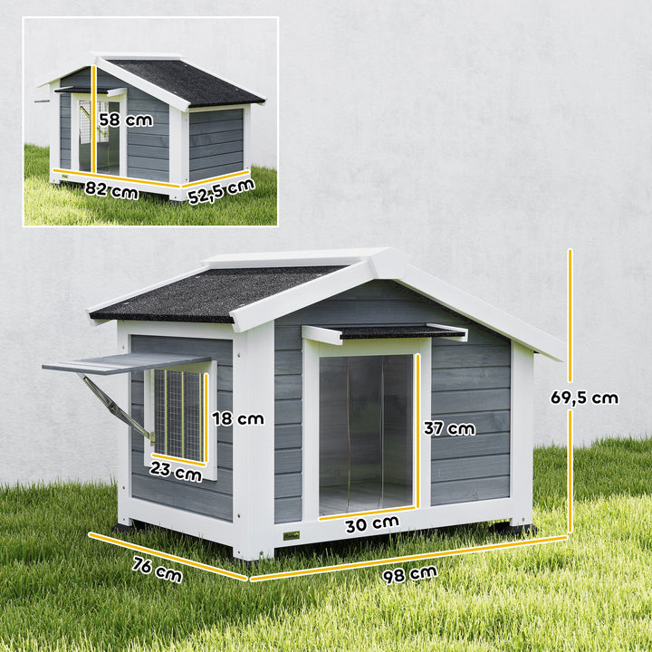 Vejrbestandigt hundehus i træ med aftageligt gulv, asfalttag, vindue der kan åbnes, 98x76x69,5 cm, grå