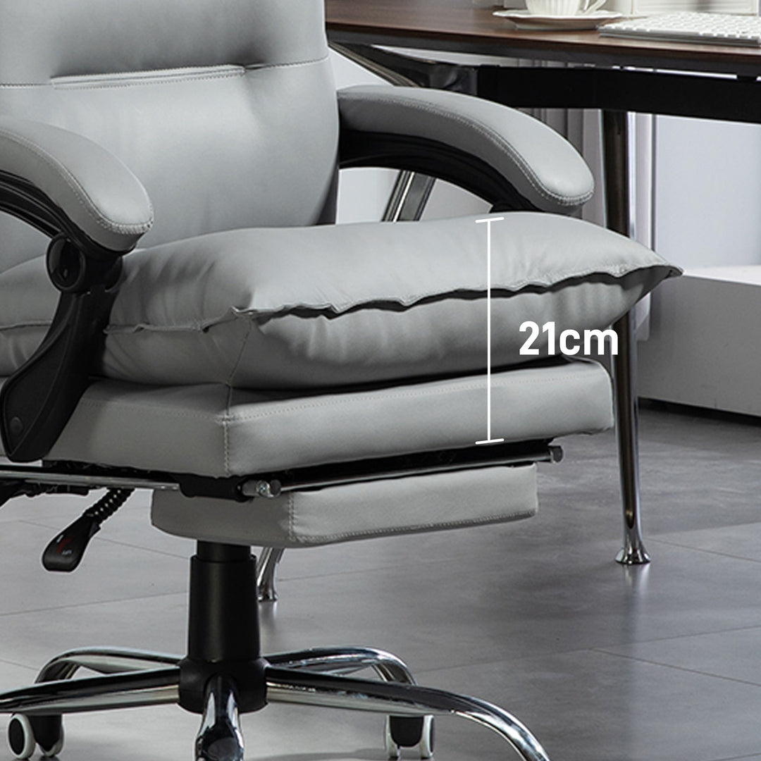 Ergonomisk kontorstol, justerbar sædehøjde, lænelæn, kunstlæder, lysegrå