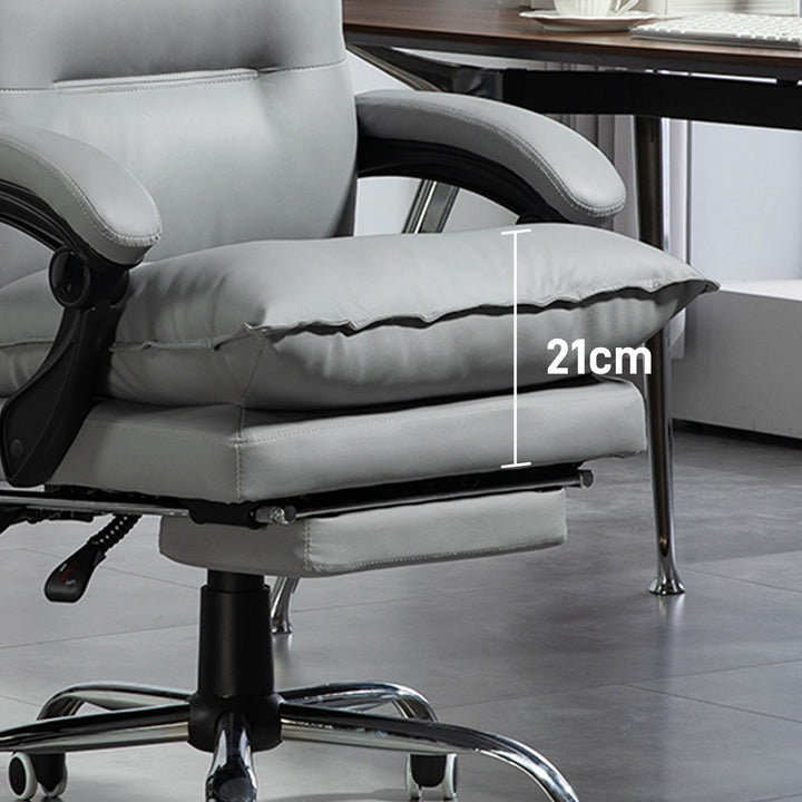 Ergonomisk kontorstol, justerbar sædehøjde, lænelæn, kunstlæder, lysegrå