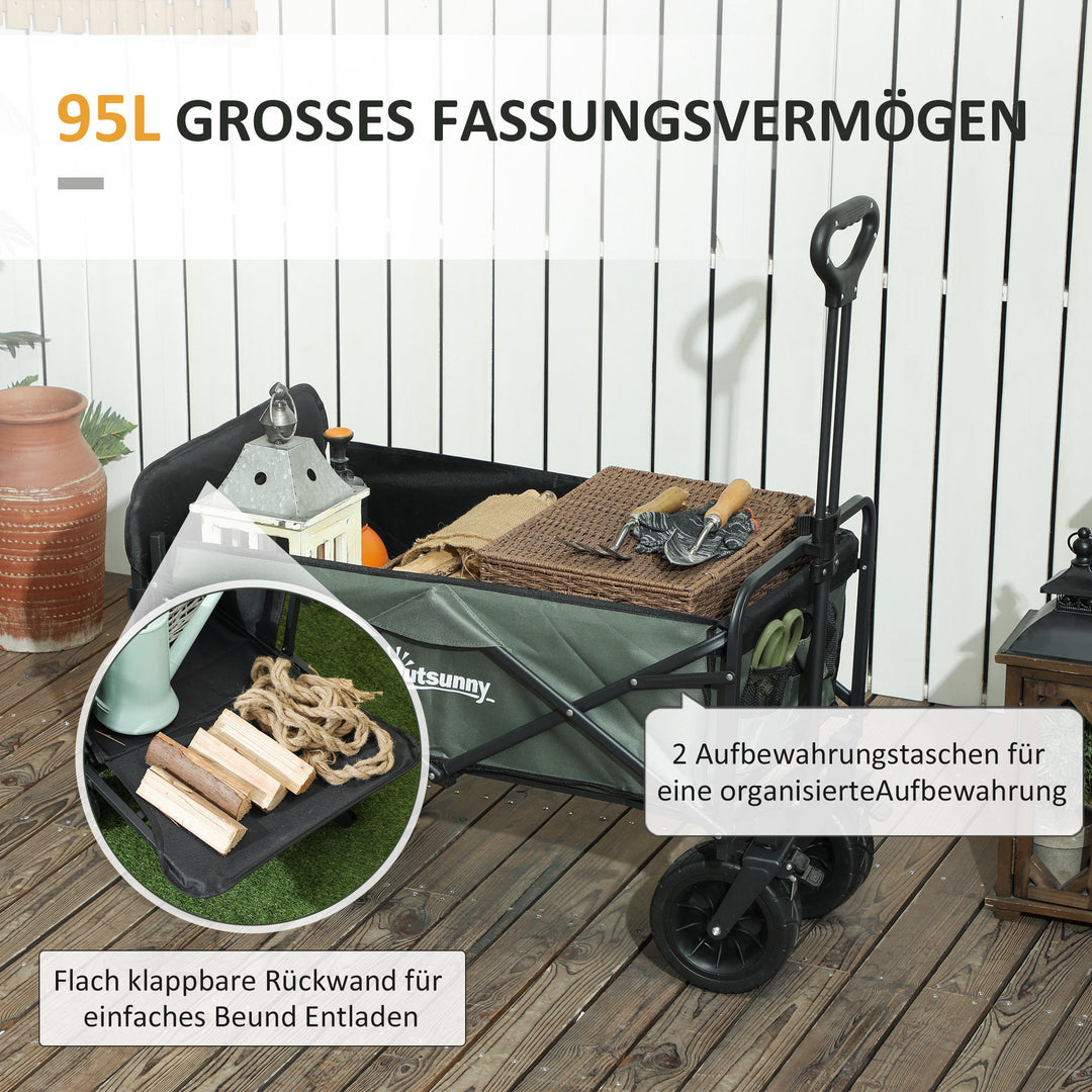 Havevogn 120 kg lasteevne, foldbar transportvogn med aftagelig presenning, håndtag, hjul 95 liter grøn