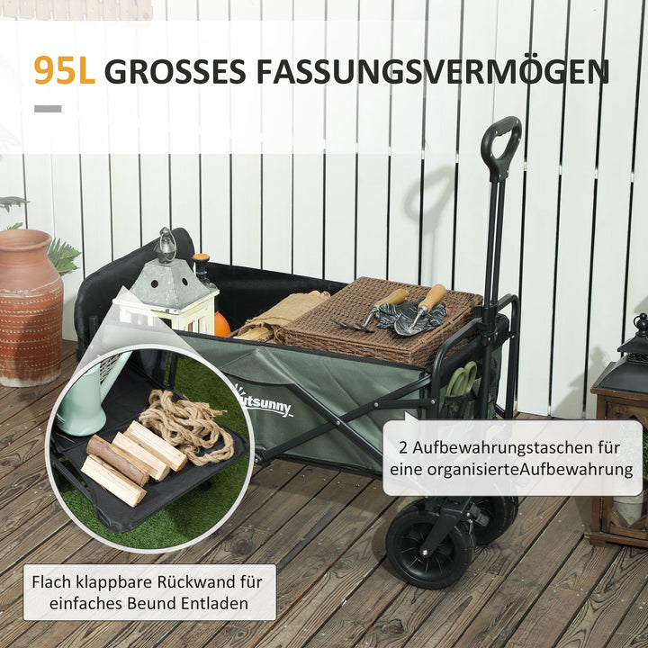 Havevogn 120 kg lasteevne, foldbar transportvogn med aftagelig presenning, håndtag, hjul 95 liter grøn