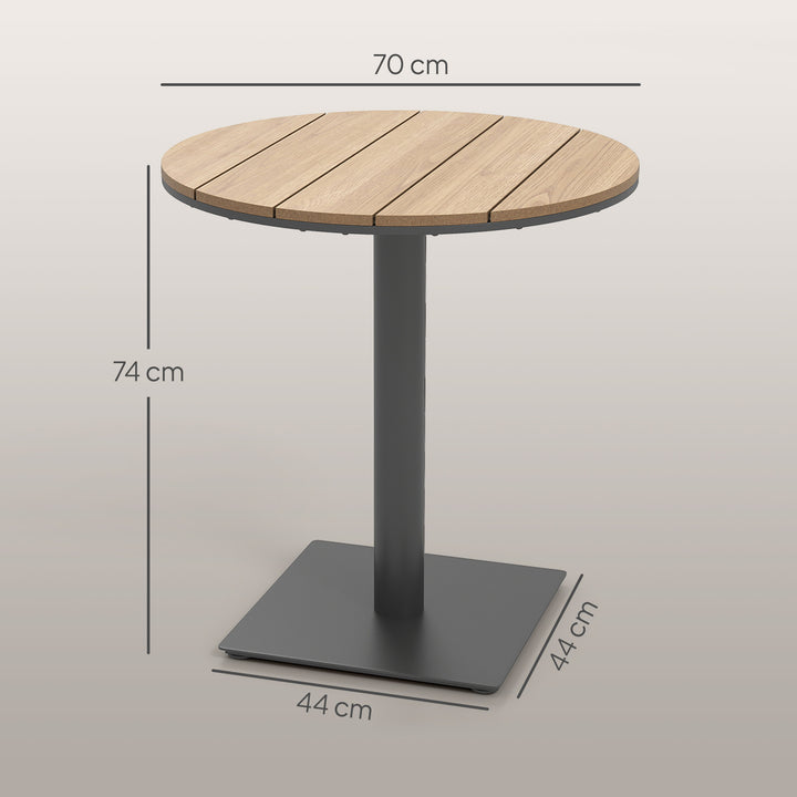 Havebord Ø70 cm, vejrbestandigt rundt balkonbord med lameldesign, stål Ø70 x 74H cm naturtræ