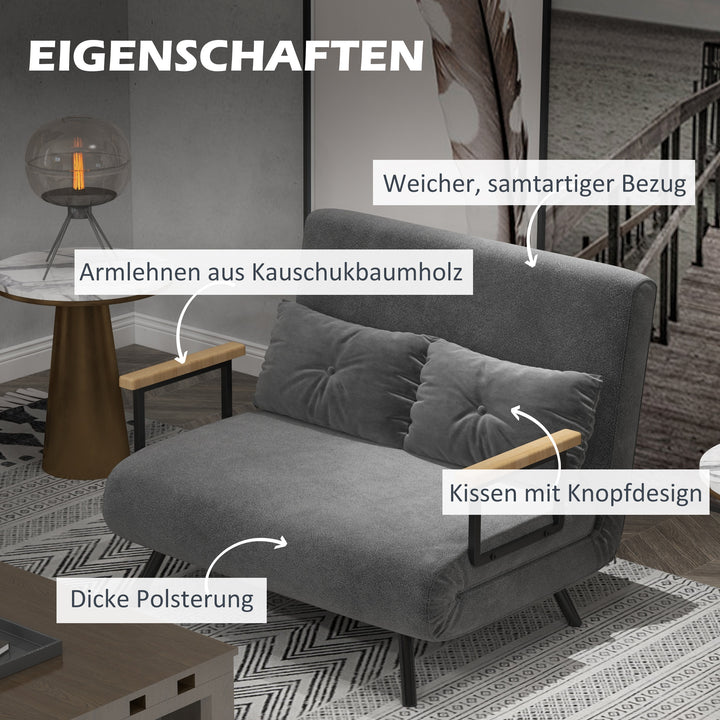2-Personers sovesofa, fløjlsofa, sovefunktion, inklusive 2 puder, fløjlslook, natur + mørkegrå + sort