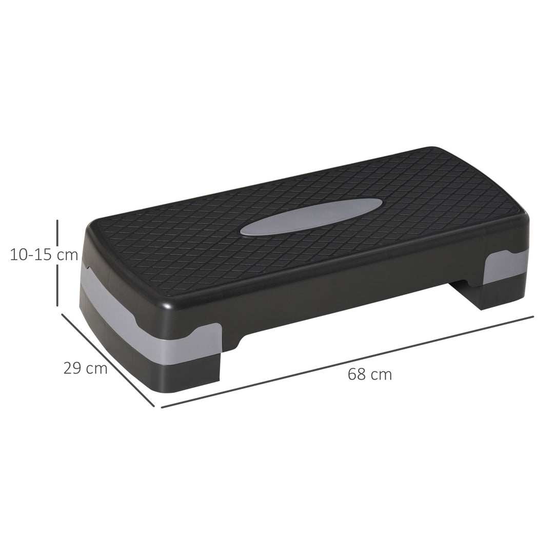 Stepper aerobic fitness home trainer stepper 2-trins højdejusterbar (10/15 cm) egnet til hjemme- og kontorbrug sort+grå 68 x 29 x 15 cm