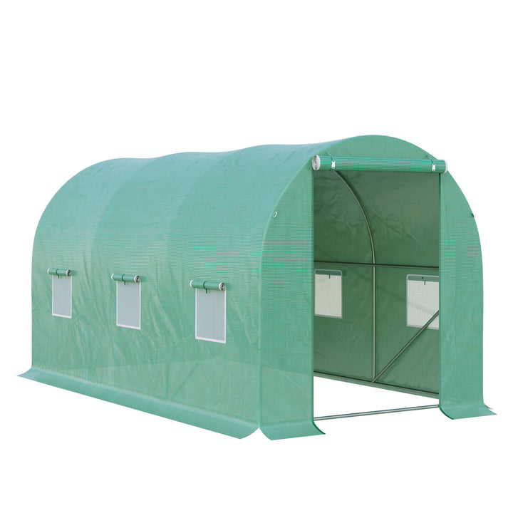 Rundbuedrivhus, 6 masker, transparent film, metalramme, 3,95 x 1,95 x 1,90 m, grøn