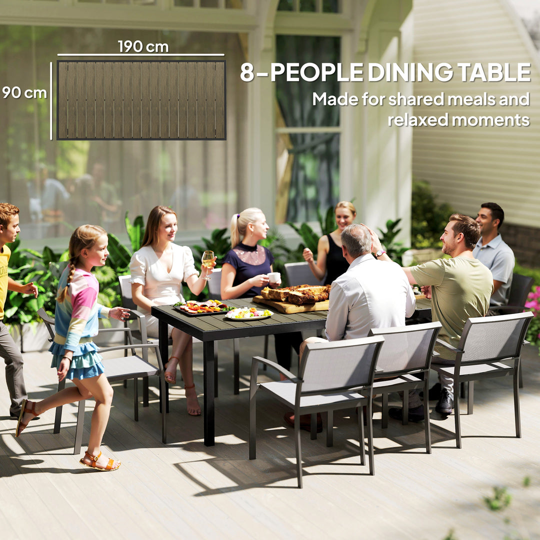 Havebord til 8 personer, udendørsbord, loungebord, vejrbestandigt, 190 x 90 x 74 cm, naturtræ