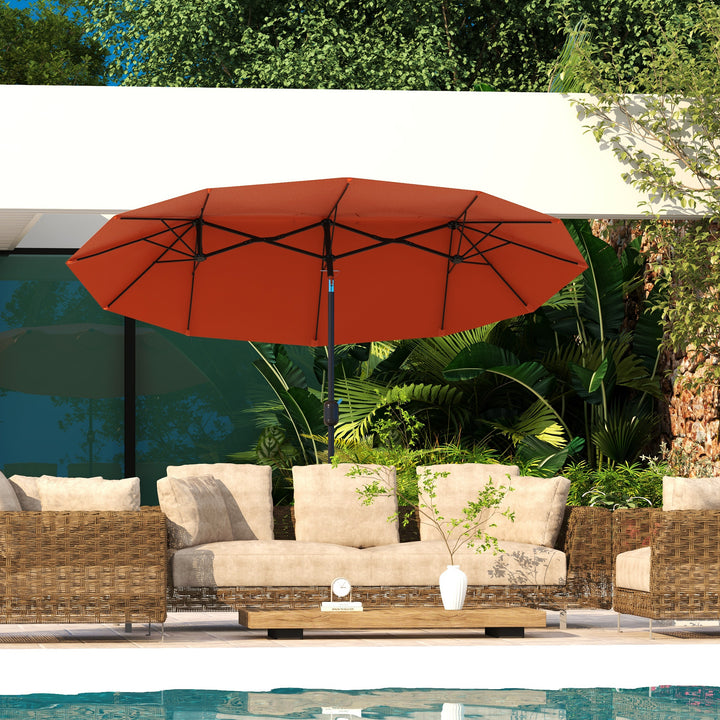 Parasol, haveparasol, vipbar, med håndsving, vindfang, polyester+stål, bordeaux, 295 x 152 cm