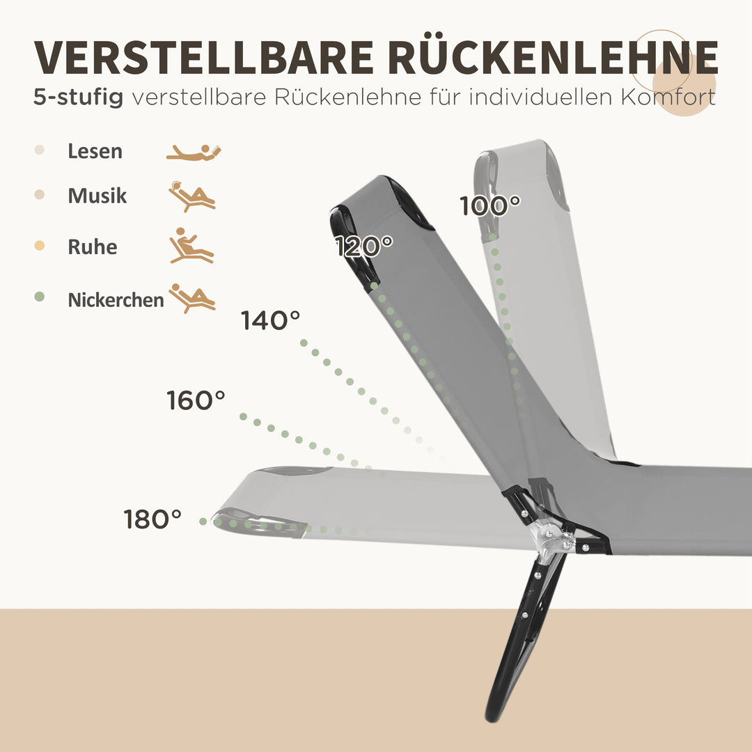 Sæt med 2 sammenklappelige liggestole/havestole med 5 højdejusterbare ryglæn, lasteevne op til 120 kg