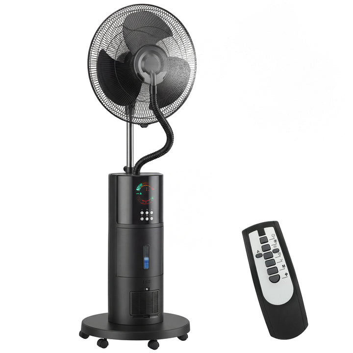 4-i-1 sokkelventilator med vandtåge, luftrenser, myggenet, 9-timers timer, 3 tilstande, fjernbetjening, sort