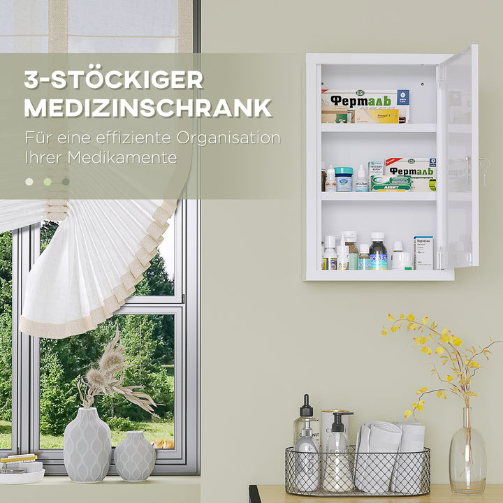 Kleankin medicinskab, 3 rum, aflåselig dør, robust stålkabinet, hvid, 30 x 14 x 46 cm