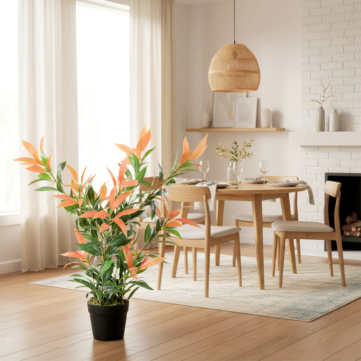 Kunstig Photinia 90 cm kunstig plante med 300 blade, justerbare grene, 45 x 45 x 90 cm, rød+grøn