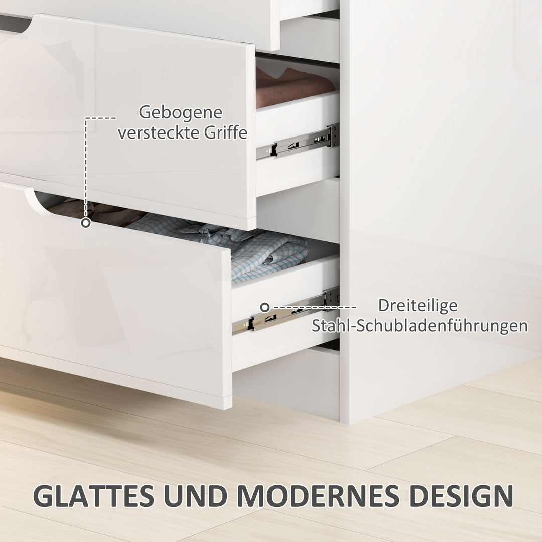 Moderne kommode, garderobe, 4 skuffer, træ, anti-tip, fodstøtte, hvid