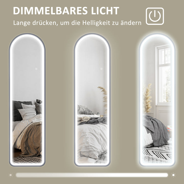 Spejl i fuld længde, 150 x 40 cm, fritstående spejl med dæmpbare led-lys til stue, soveværelse