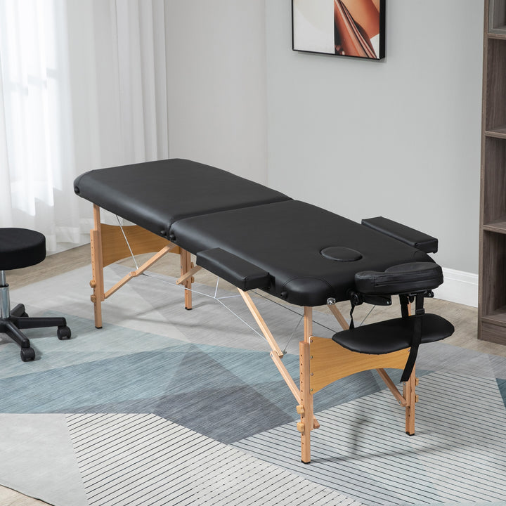 Massagebriks, foldbar massagesofa, højdejusterbar massagebænk til spa, salon, kunstlæder, træ, sort