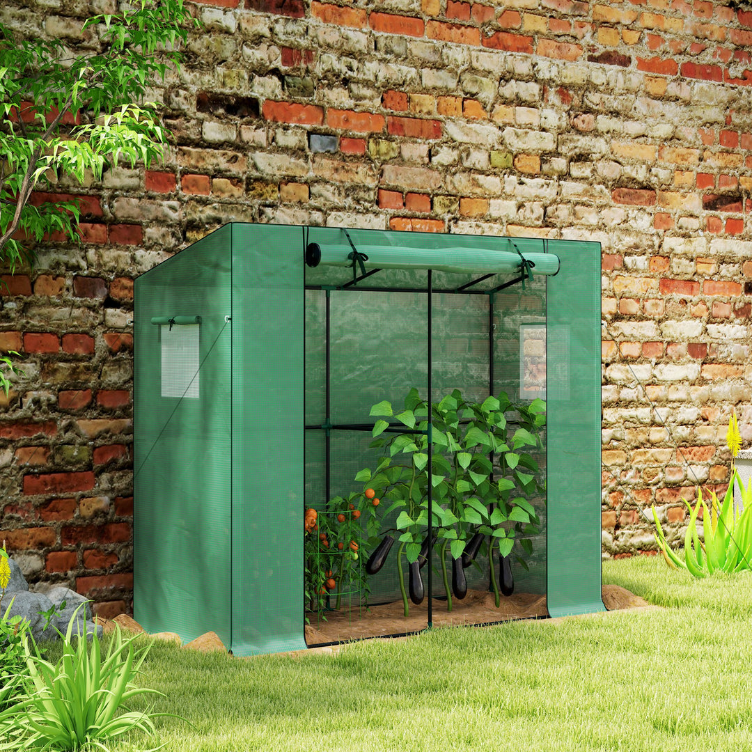 Minidrivhus, lænedrivhus med rulleport og netvinduer, UV-bestandig, til blomster, frøplanter, planter og grønt