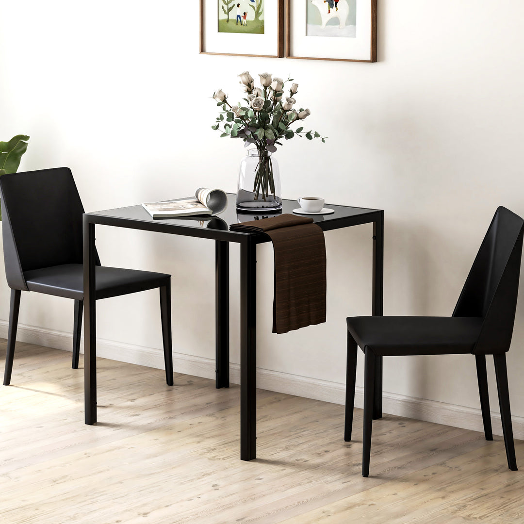 Firkantet spisebord til 4 personer, hærdet glasplade, til køkken og spisestue, 75 x 75 x 75 cm, sort