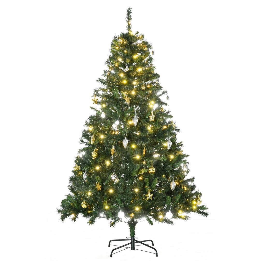 Kunstigt juletræ 180 cm, kunstigt grantræ med LED-belysning, kugler, juletræ med 745 spidser, juledekoration inklusive metalfod til indendørs brug
