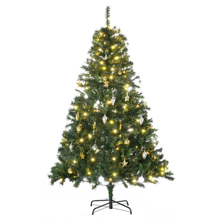 Kunstigt juletræ 180 cm, kunstigt grantræ med LED-belysning, kugler, juletræ med 745 spidser, juledekoration inklusive metalfod til indendørs brug