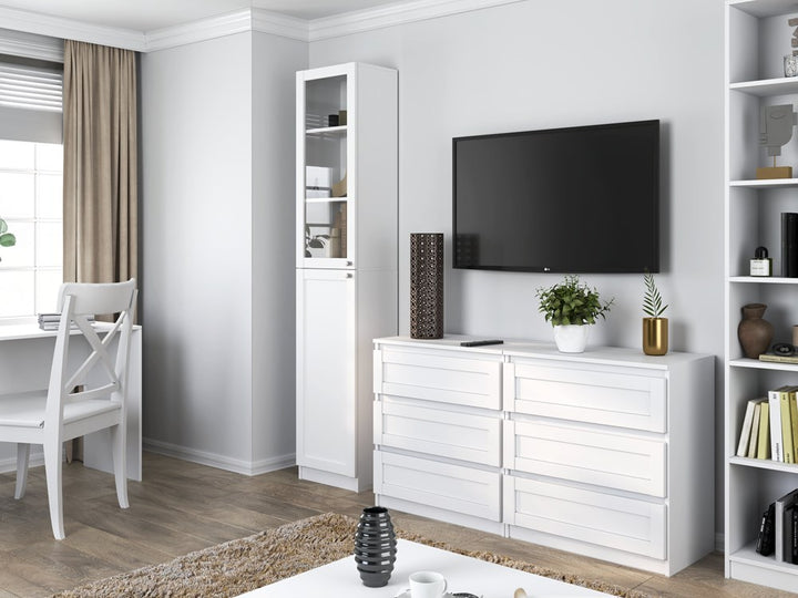 Elegant vitrineskab, Dybde: 31 cm,  Bredde: 40 cm , Højde: 200 cm, hvid