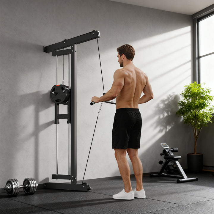 Romaskine til træning, vægmonteret fitnessudstyr, kabelmaskine til hjemmegym, stål, sort